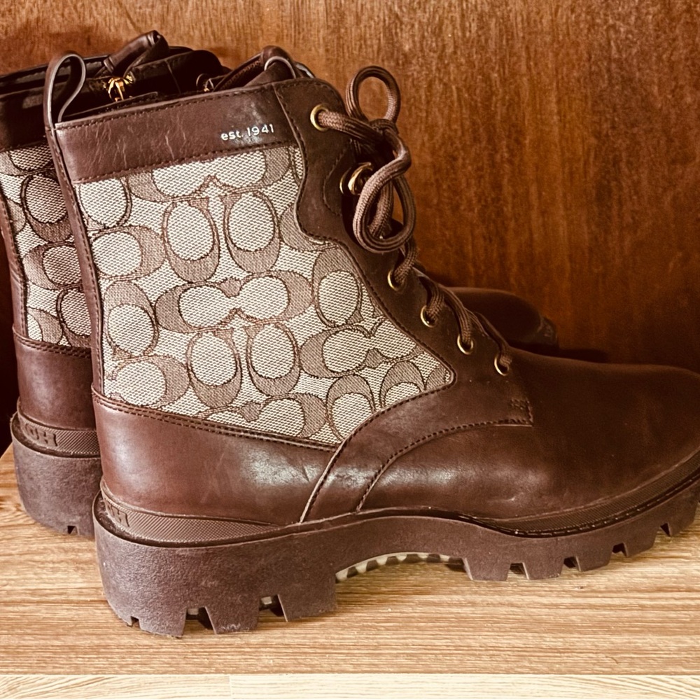 Coach Brown Leather Men's Boots with Signature Pattern - Picture 3 of 5